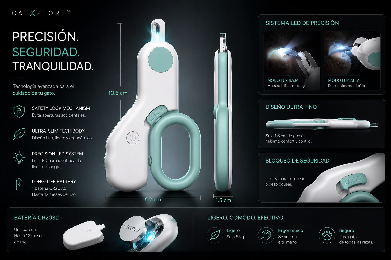 Cortaúñas LED de Precisión para Gatos